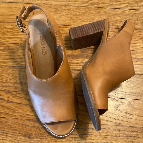 Madewell tan leather block heels